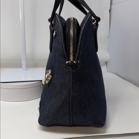 Kate Spade Cameron Street Lottie denim satchel pearl and crystal embellishments - Picture 11 of 11